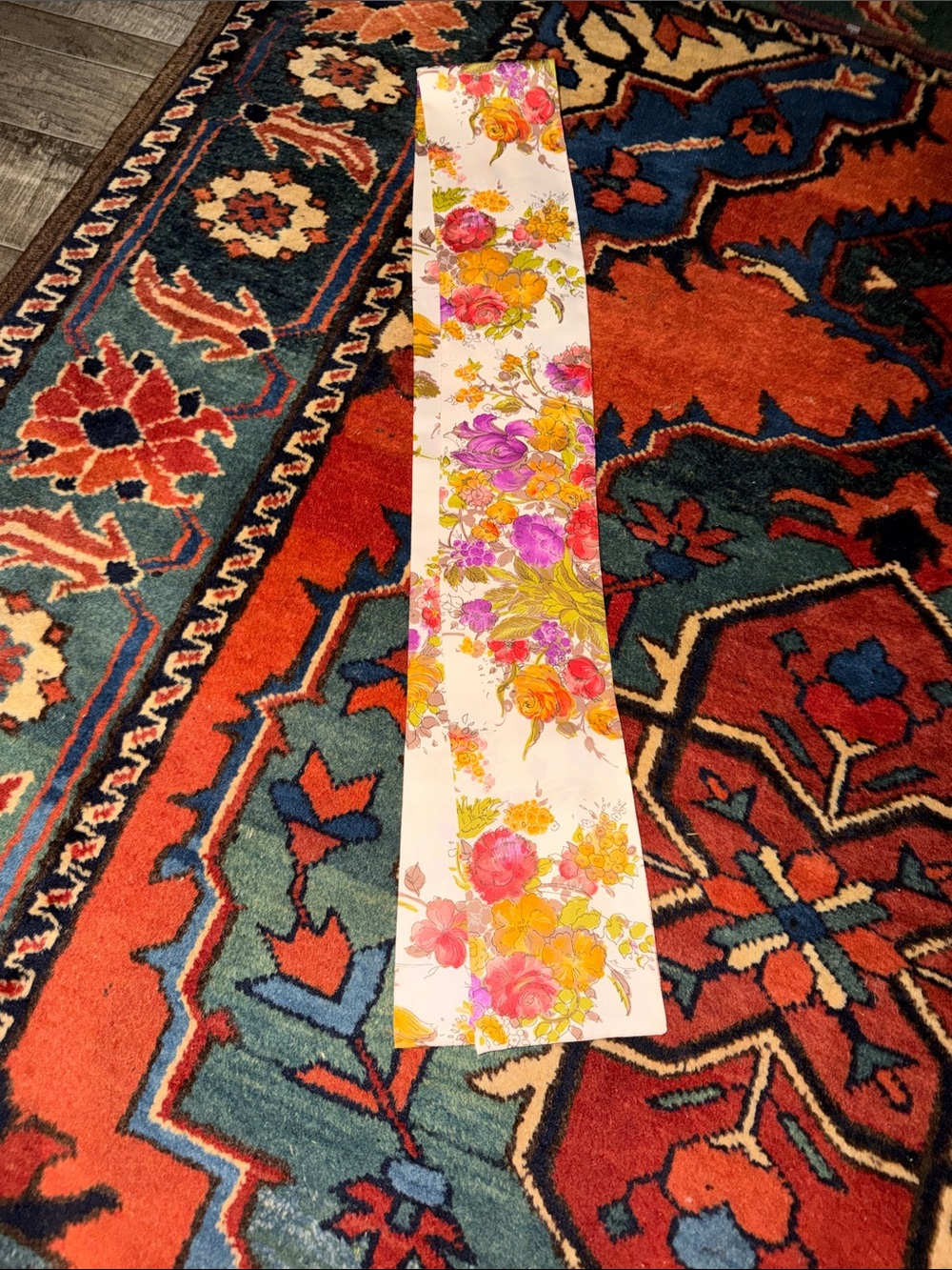 Vintage 70s Floral Skinny Scarf Necktie Belt Retro Flower Power 27x3.5
